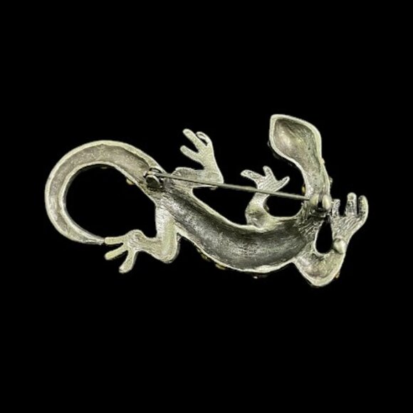 Vintage Silver Tone Rhinestone Lizard Brooch Pin 3 in, Gecko - Picture 10 of 11